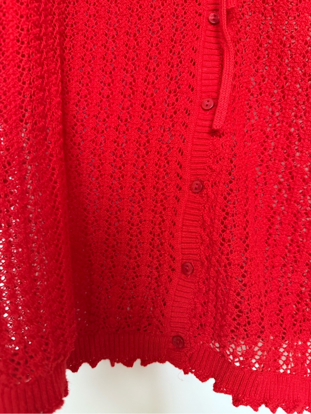 GAP x DOEN Open-Knit Tie-Neck Short Sleeve Blouse in Red - Picture 7 of 7